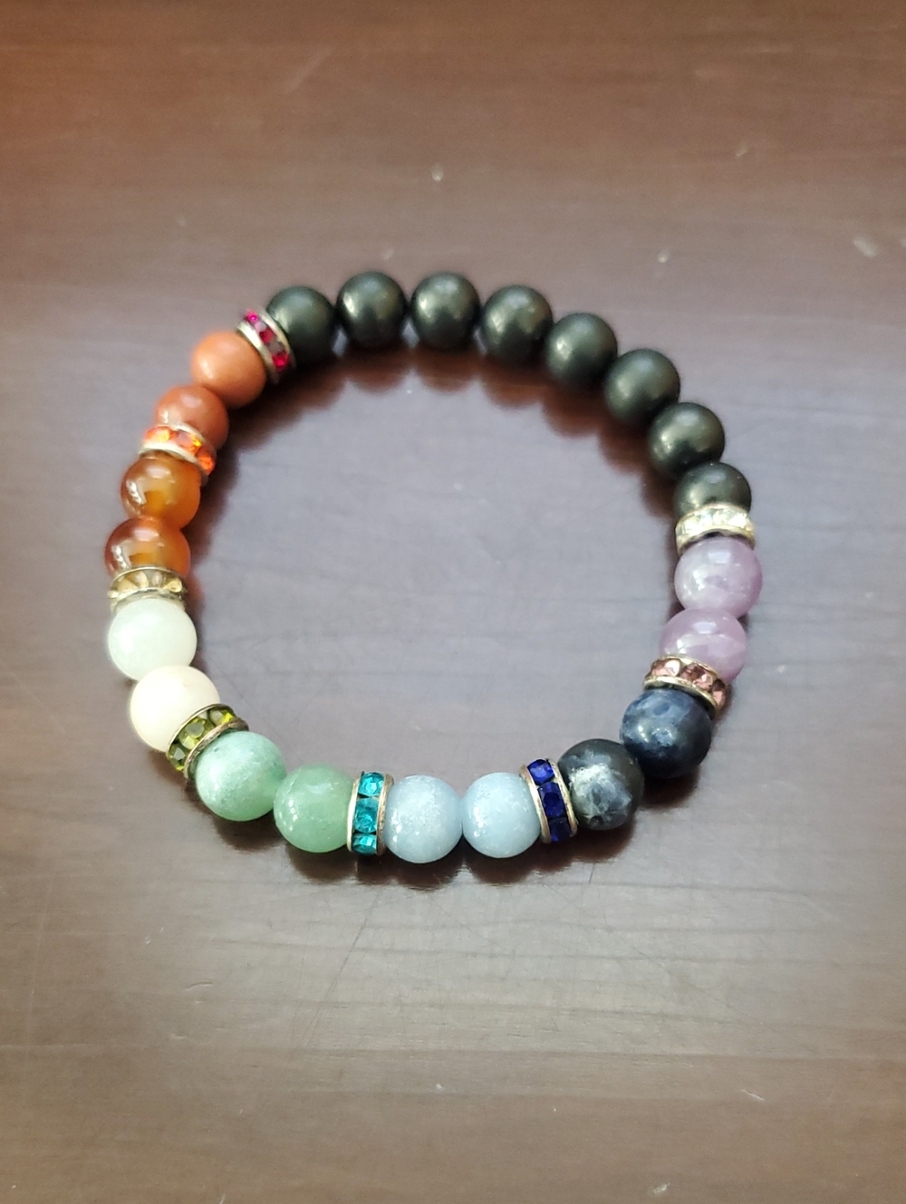 Chakra Multicolor Beaded Stretch Bracelet with Gemstone Accents Preowned